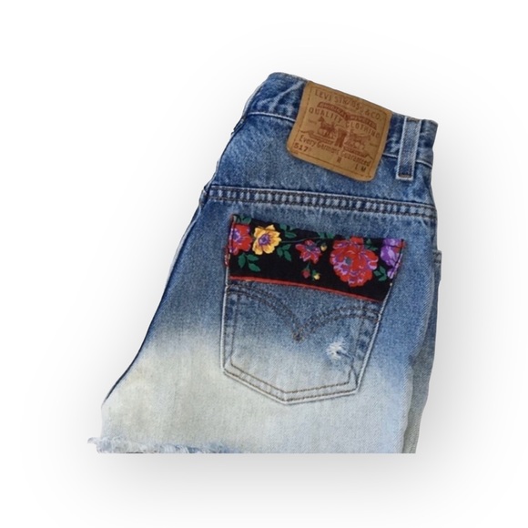 new LF Furst of a Kind ✿ Levi's® 517’s® Floral Trim Cut Off Denim Jeans Short ✿ - Picture 5 of 16